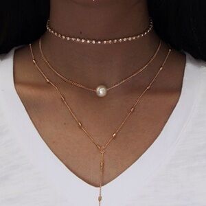 3 Piece Layered Necklace Women Color Gold